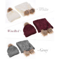 Premium-Winter warme Pom Pom gestrickte Mütze und Schal-Set